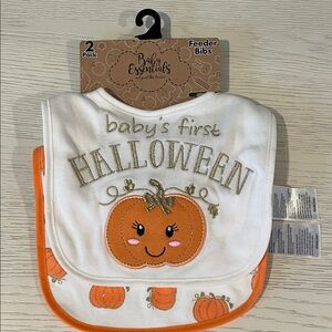 Baby Essentials Halloween Pumpkin Bib Set - White and Orange